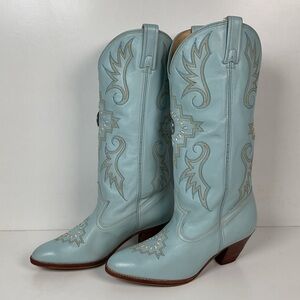 Vintage Dan Post Baby Blue Cowgirl Boots 8 M Native Design